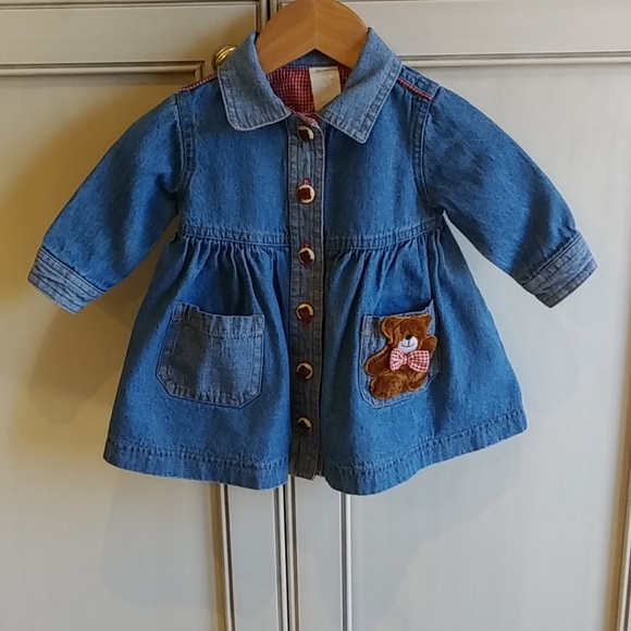 Vintage Baby Togs Denim Dress/Teddy Bear Pocket - Picture 1 of 9